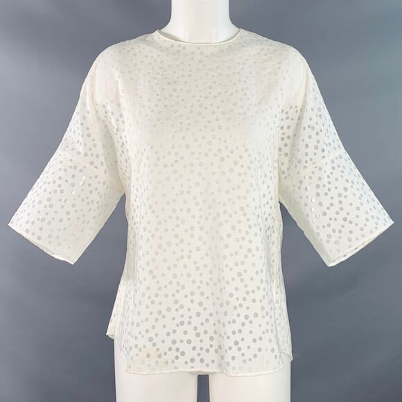 AKRIS Size 6 White Viscose Blend Dots Short Sleeve Crew Neck Casual Top - Picture 1 of 10